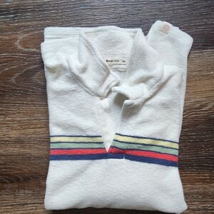 Marine Layer French Terry Polo Shirt Mens M/L Cream Towel Surf Rainbow Soft